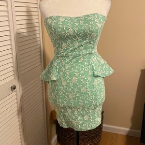 Strapless Peplum Floral Mini Dress